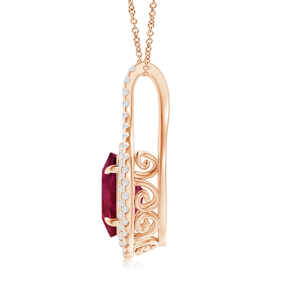 GIA Certified Oval Pink Sapphire and Diamond Double Halo Pendant