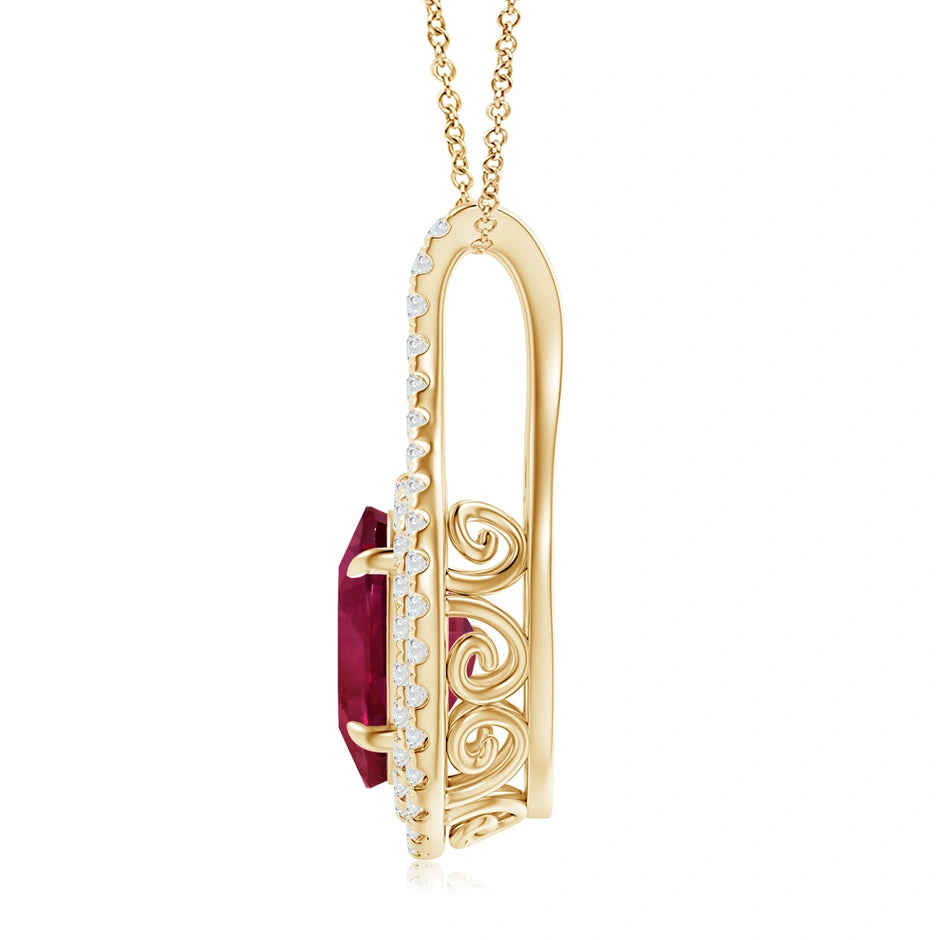 GIA Certified Oval Pink Sapphire and Diamond Double Halo Pendant