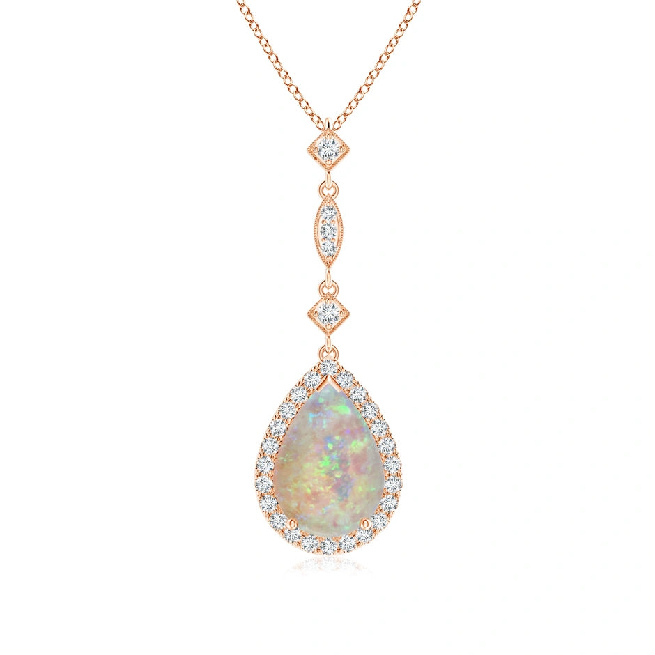 Prong-Set Opal Teardrop Halo Pendant with Diamond Accents