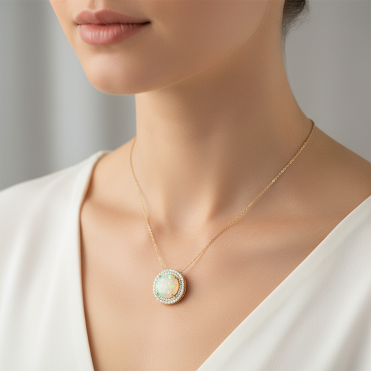 GIA Certified Opal Double Halo Pendant