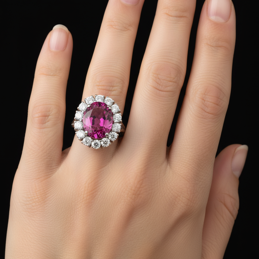 10.46ct Ceylon Pink Sapphire and Diamond Ring