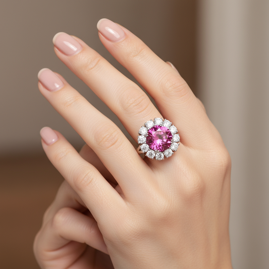 White Gold, 10.46ct Ceylon Pink Sapphire and Diamond Ring