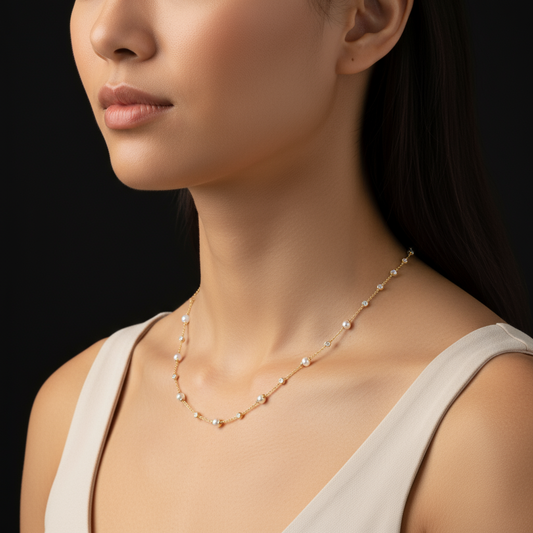 Athena Premium Akoya Cultured Pearl and Diamond Strand Necklace (3/8 ct. tw.)