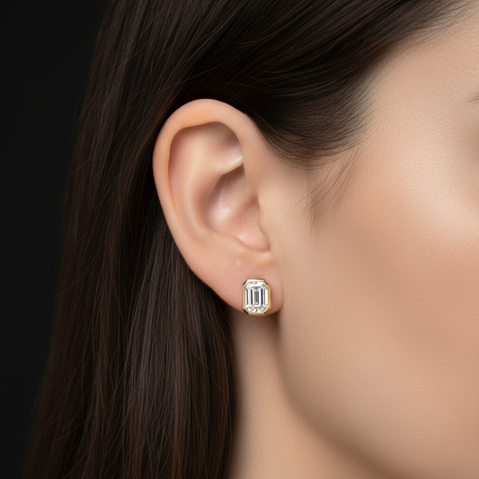 Emerald Cut Lab Diamond Bezel Stud Earrings (1/4 ct. tw.) in 14K Yellow Gold