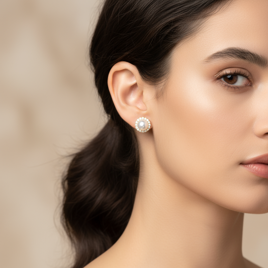 Freshwater Cultured Pearl Halo Diamond Earrings (5mm)