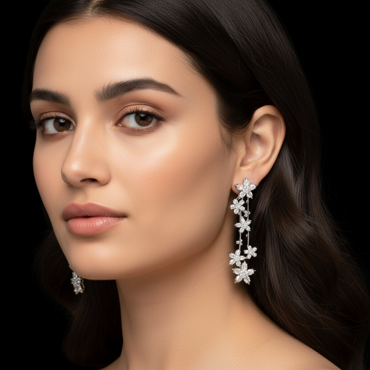 White Gold and Diamond Floral Drop Earrings