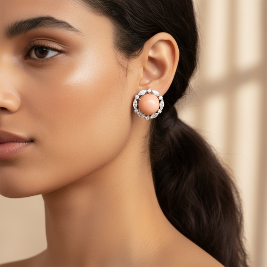 David Webb Platinum, Coral and Diamond Earclips