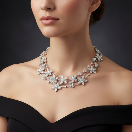White Gold and Diamond Floral Necklace