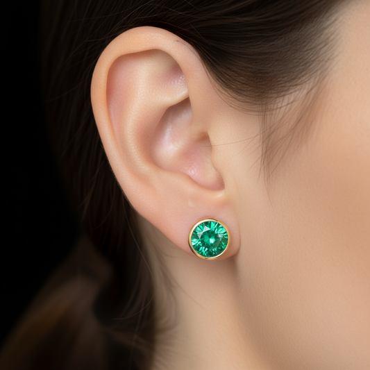 Gold and 1.30ctw Emerald Stud Earrings