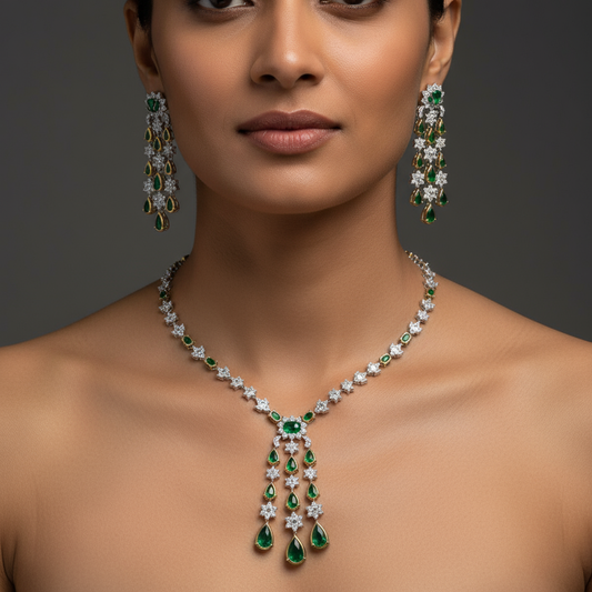 59.28ctw Zambian Emerald and Diamond Earring and Necklace Set