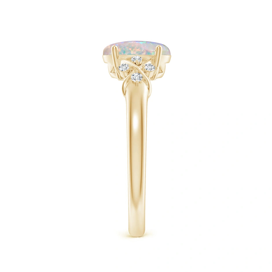 Solitaire Oval Opal Criss Cross Ring with Diamonds
