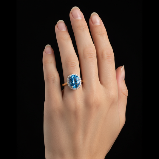 9K Swiss Blue Topaz Gold Ring