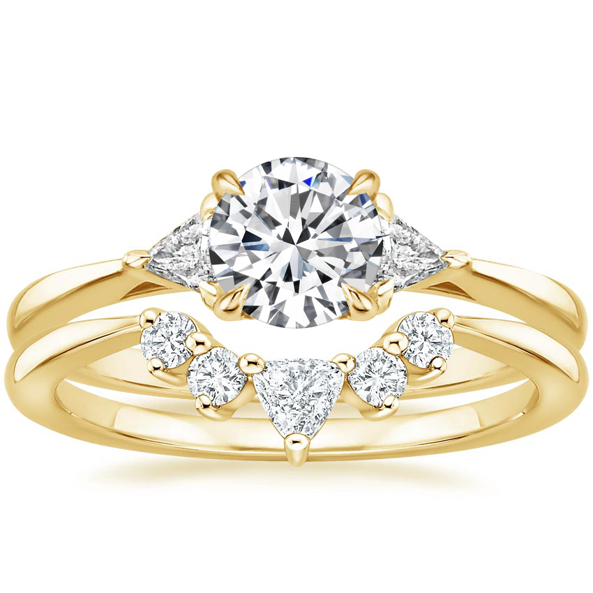 Trillion Three Stone Diamond Engagement Ring with Hadley Contoured Diamond Ring