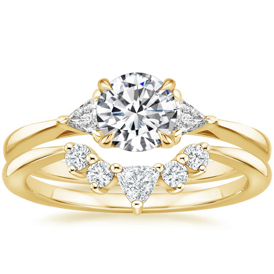 Trillion Three Stone Diamond Engagement Ring with Hadley Contoured Diamond Ring