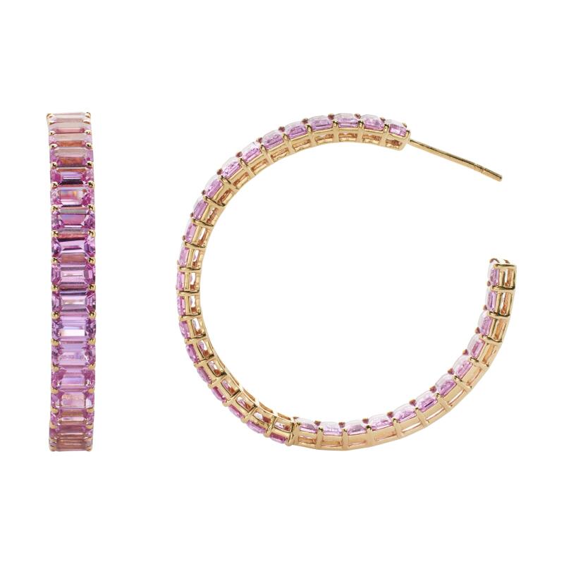 Gold and 21.75ctw Pink Sapphire Hoop Earrings