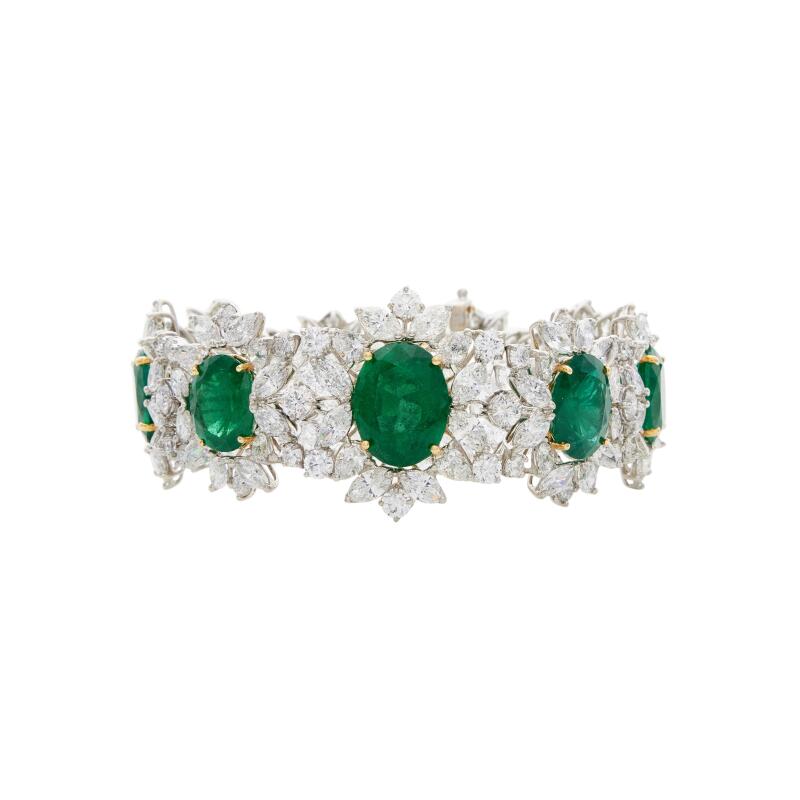44.94ctw Zambian Emerald and Diamond Bracelet
