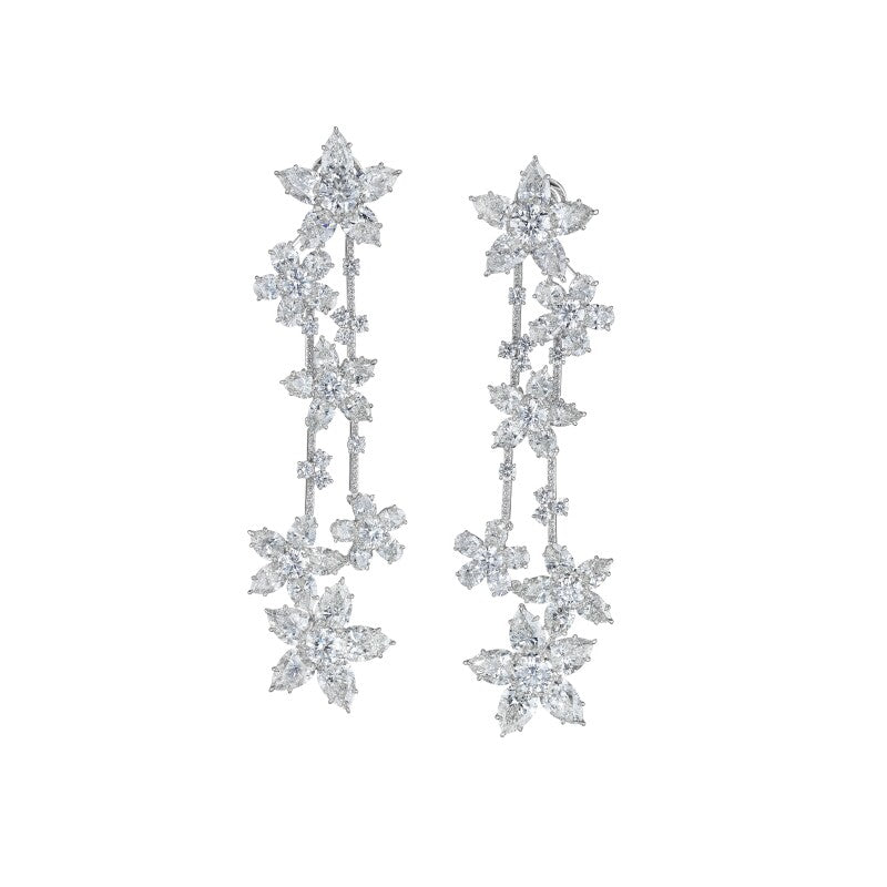 White Gold and Diamond Floral Drop Earrings