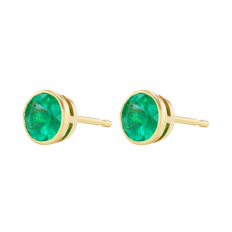 Gold and 1.30ctw Emerald Stud Earrings