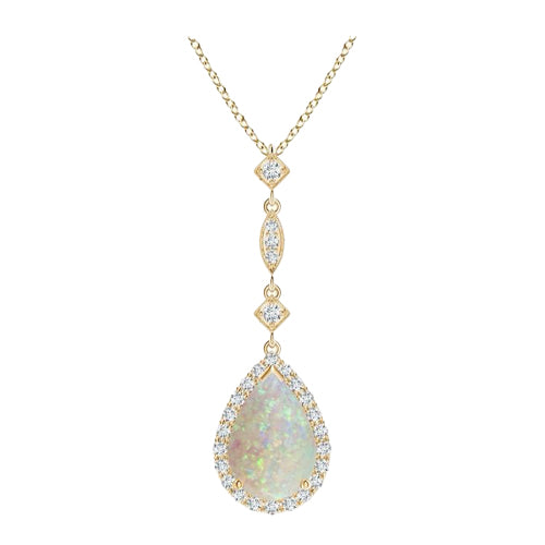 Opal Teardrop Pendant with Diamond Halo