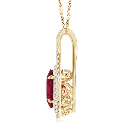 GIA Certified Oval Pink Sapphire and Diamond Double Halo Pendant