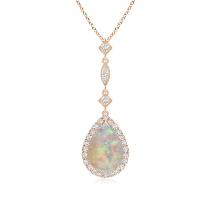 Prong-Set Opal Teardrop Halo Pendant with Diamond Accents