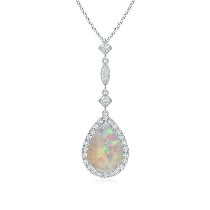 Prong-Set Opal Teardrop Halo Pendant with Diamond Accents