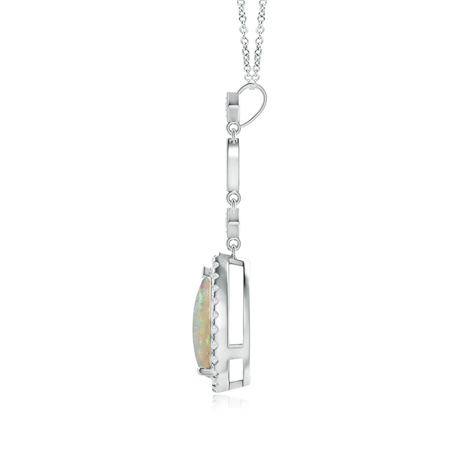 Prong-Set Opal Teardrop Halo Pendant with Diamond Accents