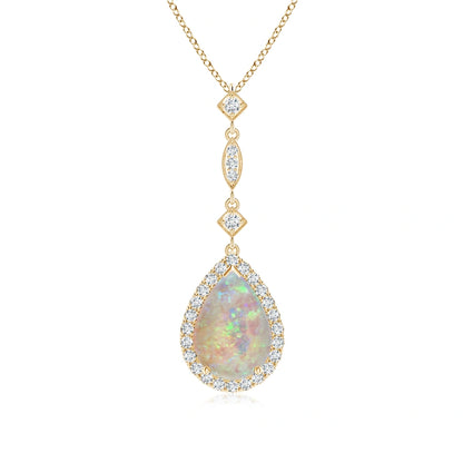 Prong-Set Opal Teardrop Halo Pendant with Diamond Accents