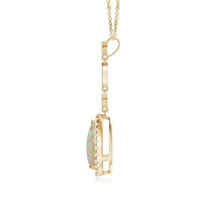 Prong-Set Opal Teardrop Halo Pendant with Diamond Accents