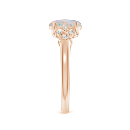 Solitaire Oval Opal Criss Cross Ring with Diamonds