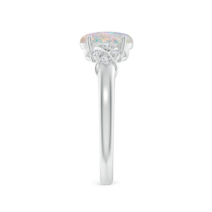 Solitaire Oval Opal Criss Cross Ring with Diamonds