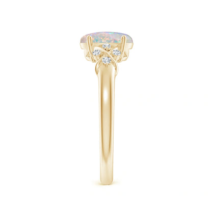 Solitaire Oval Opal Criss Cross Ring with Diamonds