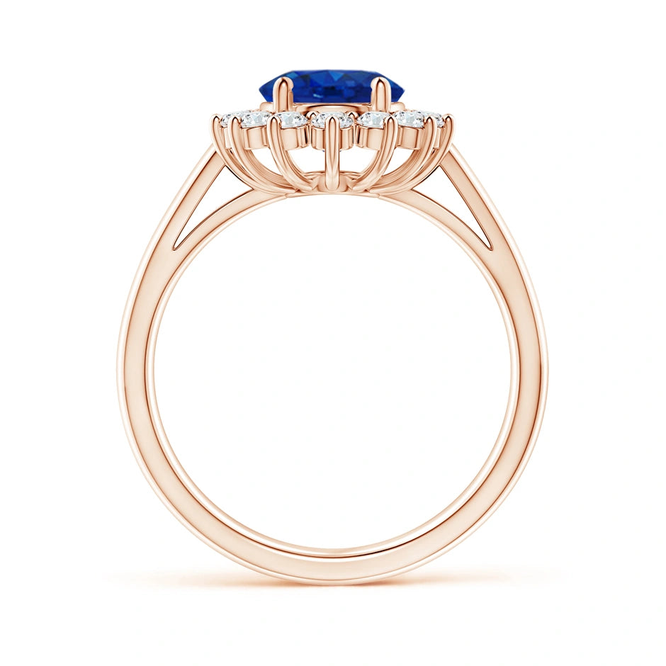 Princess Diana Inspired Blue Sapphire Ring with Diamond Halo
