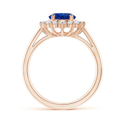 Princess Diana Inspired Blue Sapphire Ring with Diamond Halo