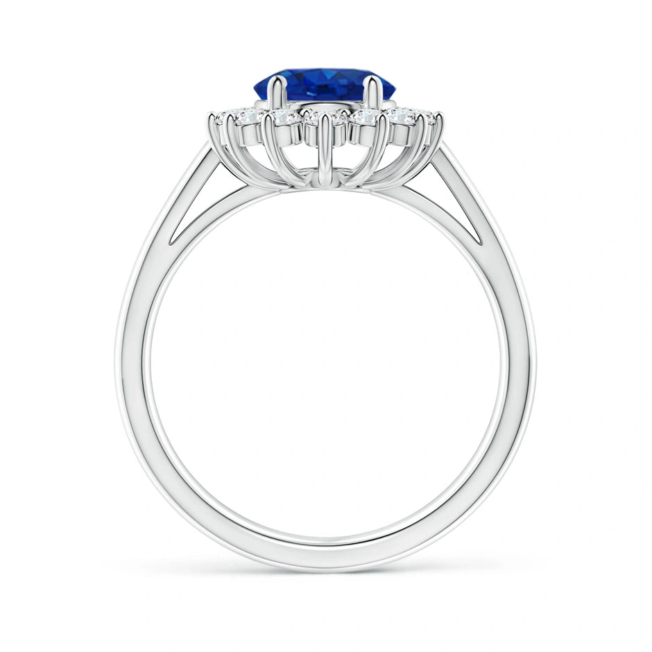 Princess Diana Inspired Blue Sapphire Ring with Diamond Halo