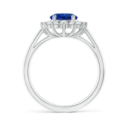 Princess Diana Inspired Blue Sapphire Ring with Diamond Halo