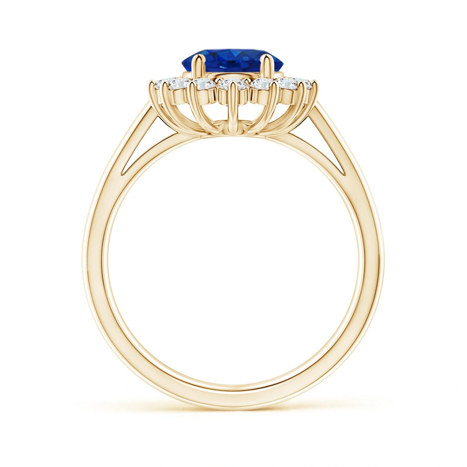 Princess Diana Inspired Blue Sapphire Ring with Diamond Halo