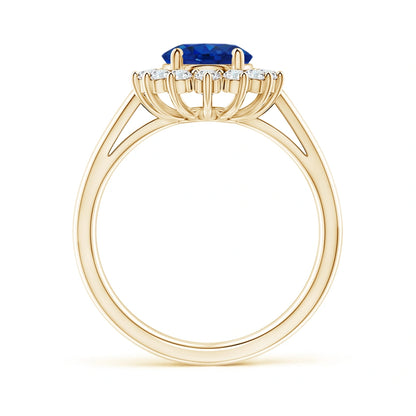 Princess Diana Inspired Blue Sapphire Ring with Diamond Halo