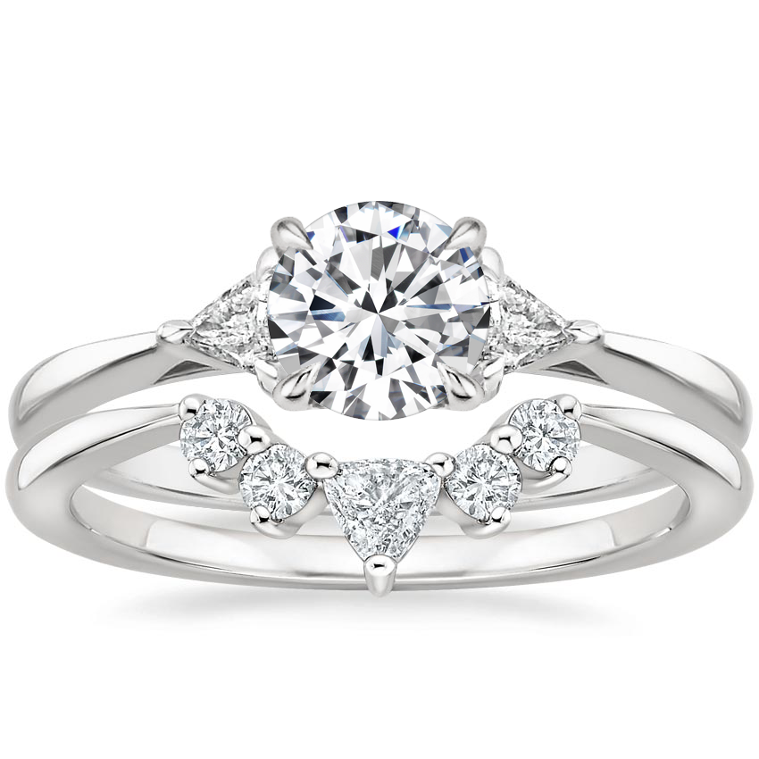Trillion Three Stone Diamond Engagement Ring with Hadley Contoured Diamond Ring