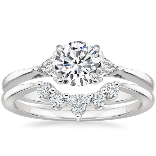 Trillion Three Stone Diamond Engagement Ring with Hadley Contoured Diamond Ring
