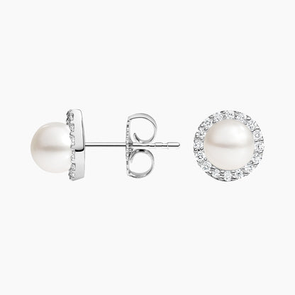 Freshwater Cultured Pearl Halo Diamond Earrings (5mm)