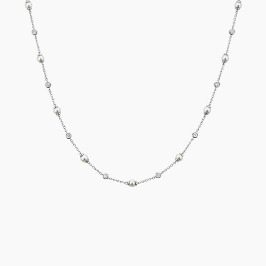 Athena Premium Akoya Cultured Pearl and Diamond Strand Necklace (3/8 ct. tw.)