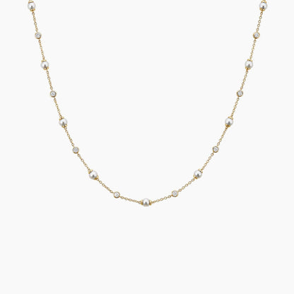 Athena Premium Akoya Cultured Pearl and Diamond Strand Necklace (3/8 ct. tw.)