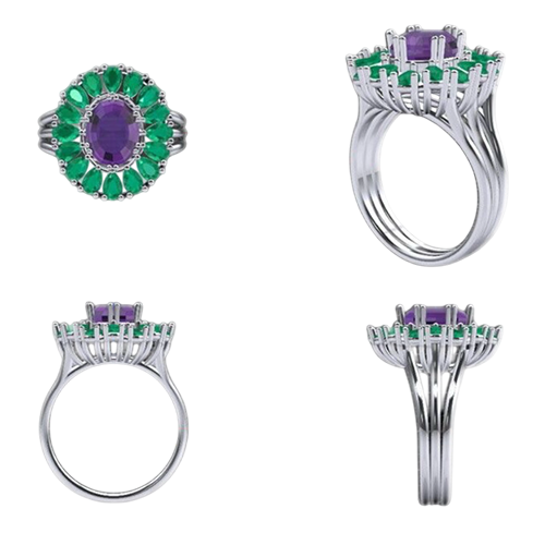 Emerald and Amethyst Ring