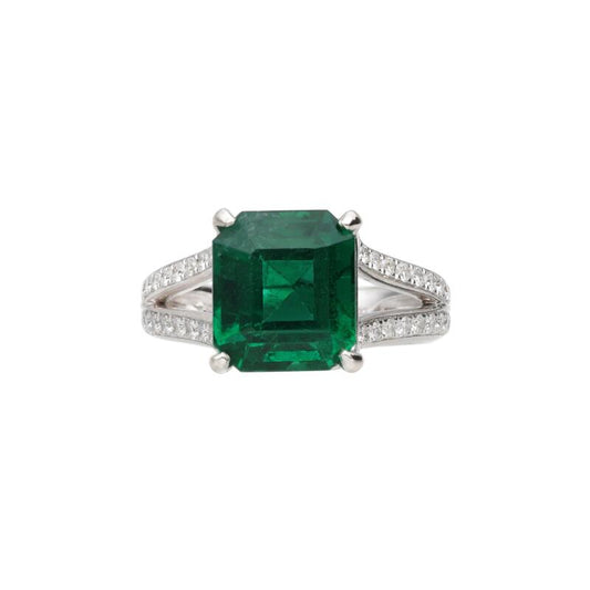 White Gold, 4.95ct Zambian Emerald and Diamond Ring