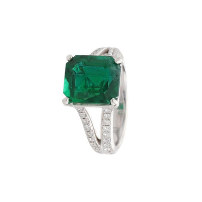 White Gold, 4.95ct Zambian Emerald and Diamond Ring