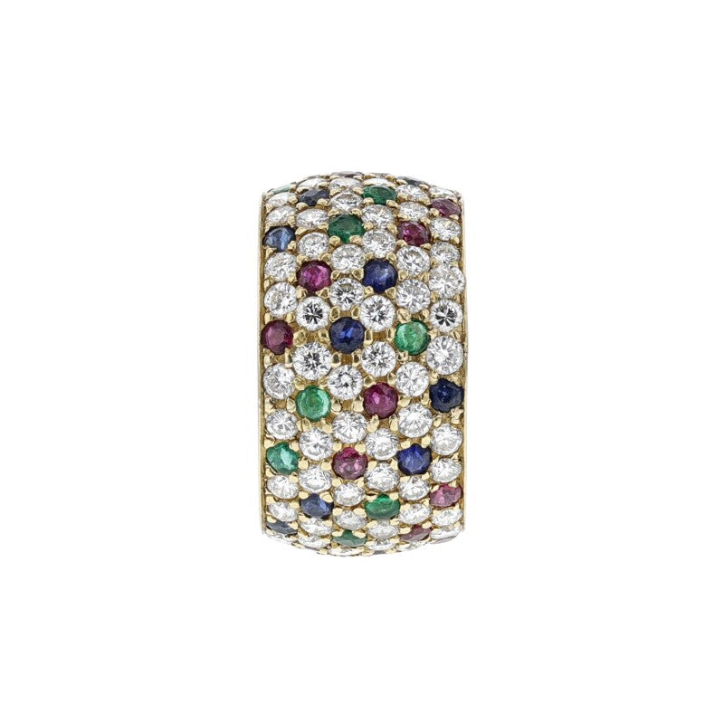 Gold, Ruby, Sapphire, Emerald and Diamond Wide Ring