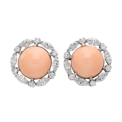 David Webb Platinum, Coral and Diamond Earclips