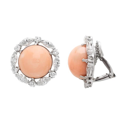 David Webb Platinum, Coral and Diamond Earclips