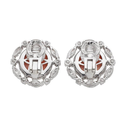 David Webb Platinum, Coral and Diamond Earclips
